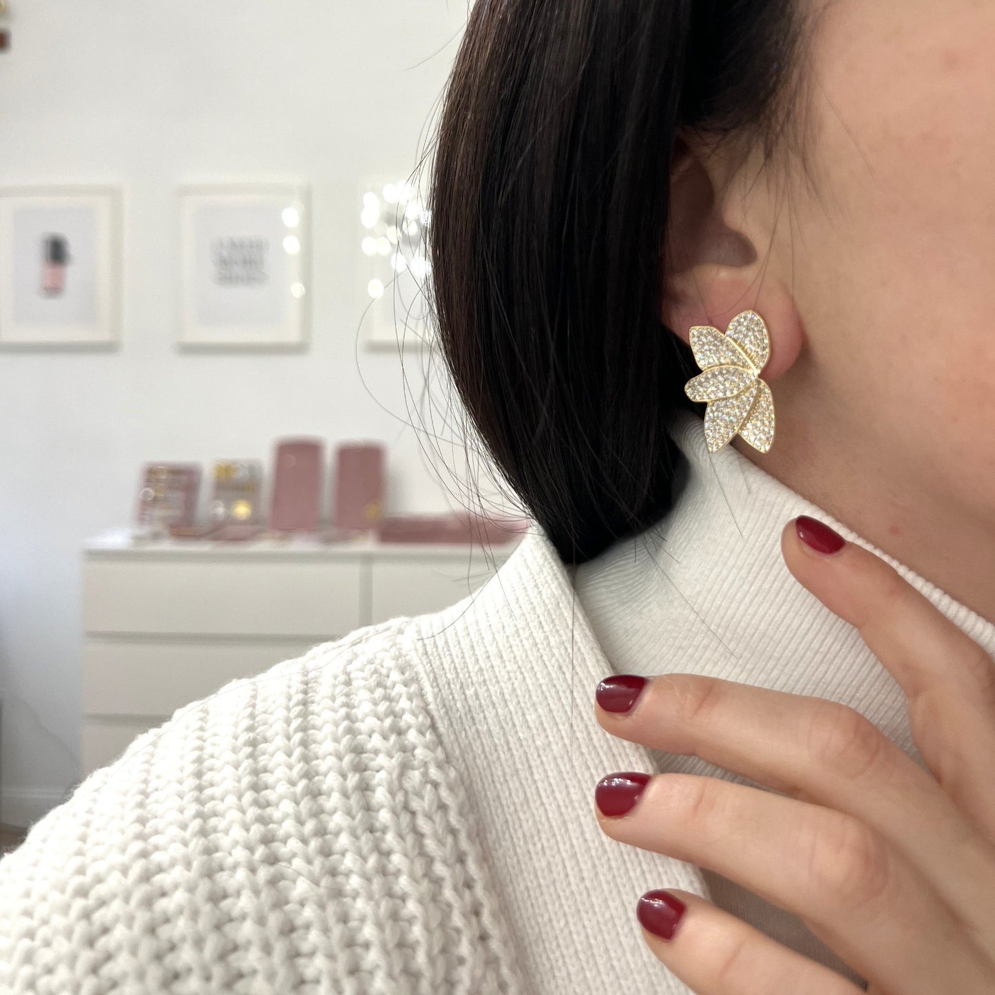 Orecchini Mini Foglie Strass